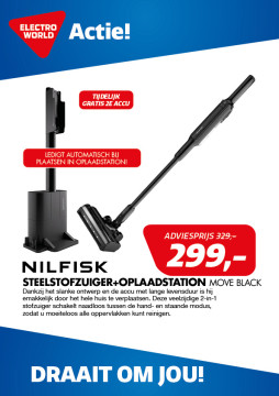 Nilfisk steelstofzuiger+oplaadstation MOVE BLACK